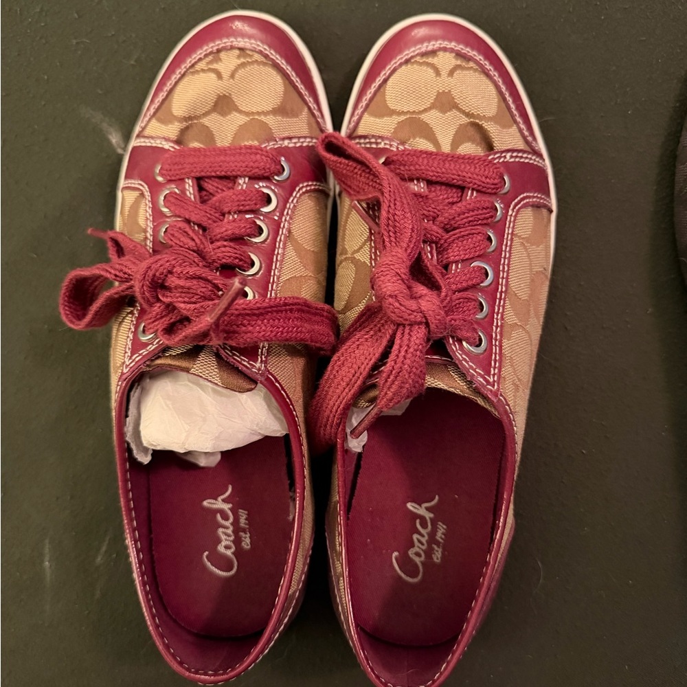 Coach Burgundy Signature Canvas Lace-Up Sneakers